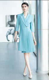 Faux Wrap Side Button Midi Dress